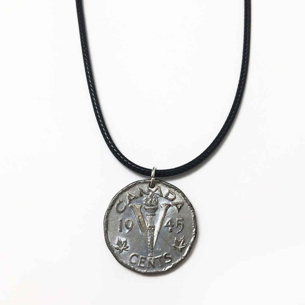 Authentic 1945 WWII “Victory” Coin Necklace—Canadian 5-Cent “V” Nickel